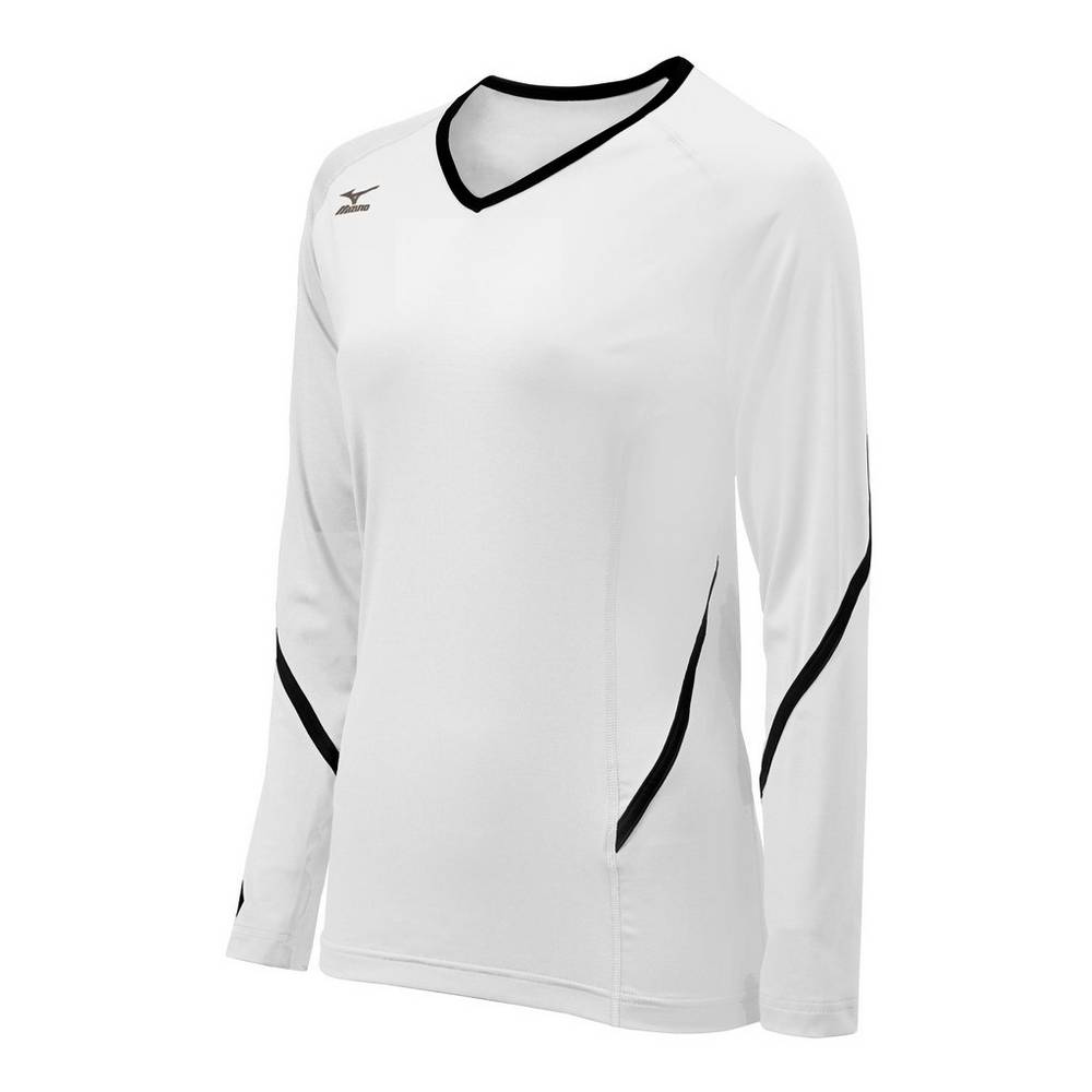 Womens Mizuno Techno Generation Long Sleeve Volleyball Jersey White/Black Philippines (JNBUIO094)